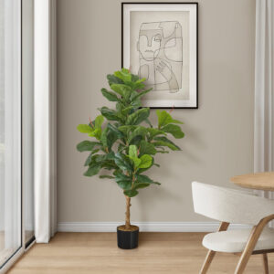 Artificial Plant, 47" Tall, Fiddle Tree, Indoor, Faux, Fake, Floor, Greenery, Potted, Real Touch, Decorative, Green Leaves, Black Pot