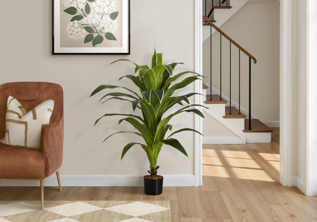 Artificial Plant, 47″ Tall, Dracaena Tree, Indoor, Faux, Fake, Floor, Greenery, Potted, Real Touch, Decorative, Green Leaves, Black Pot