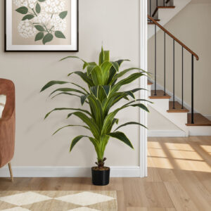 Artificial Plant, 47" Tall, Dracaena Tree, Indoor, Faux, Fake, Floor, Greenery, Potted, Real Touch, Decorative, Green Leaves, Black Pot