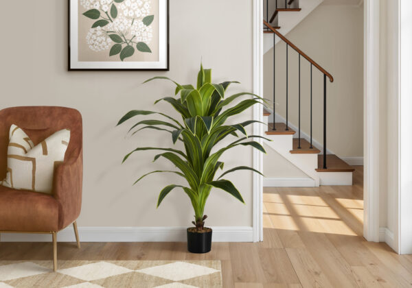 Artificial Plant, 47″ Tall, Dracaena Tree, Indoor, Faux, Fake, Floor, Greenery, Potted, Real Touch, Decorative, Green Leaves, Black Pot