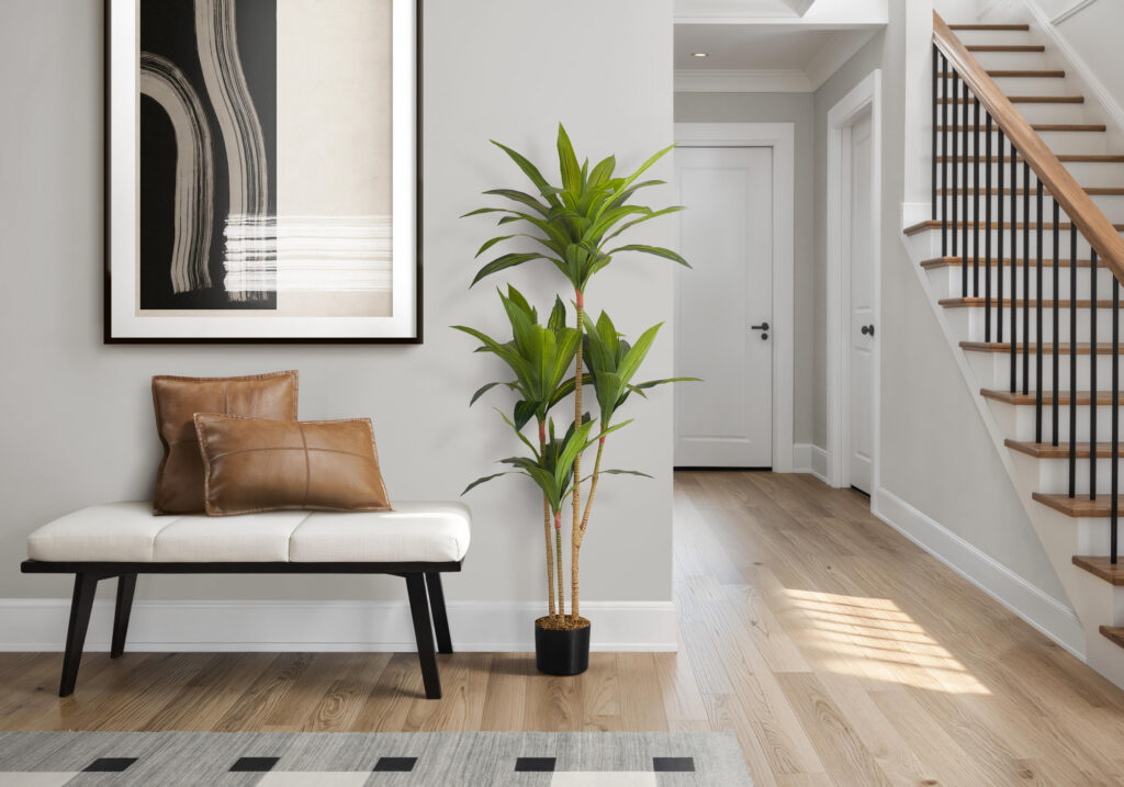 Artificial Plant, 51″ Tall, Dracaena Tree, Indoor, Faux, Fake, Floor, Greenery, Potted, Real Touch, Decorative, Green Leaves, Black Pot
