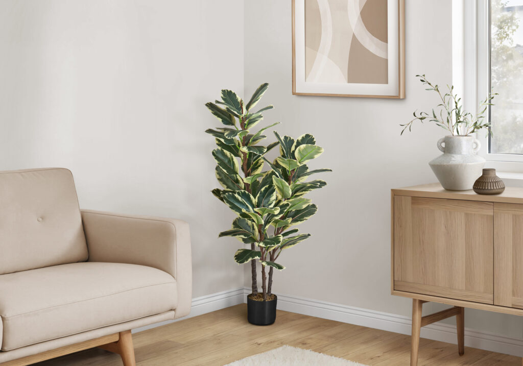 Artificial Plant, 47″ Tall, Oak Tree, Indoor, Faux, Fake, Floor, Greenery, Potted, Real Touch, Decorative, Green Leaves, Black Pot