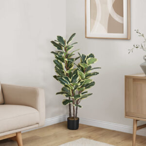 Artificial Plant, 47" Tall, Oak Tree, Indoor, Faux, Fake, Floor, Greenery, Potted, Real Touch, Decorative, Green Leaves, Black Pot