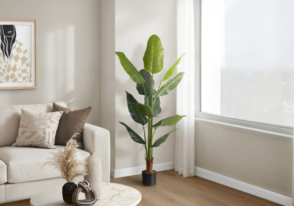 Artificial Plant, 59″ Tall, Strelitzia Tree, Indoor, Faux, Fake, Floor, Greenery, Potted, Real Touch, Decorative, Green Leaves, Black Pot