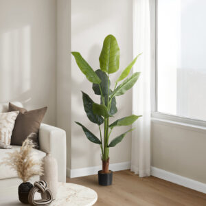 Artificial Plant, 59" Tall, Strelitzia Tree, Indoor, Faux, Fake, Floor, Greenery, Potted, Real Touch, Decorative, Green Leaves, Black Pot