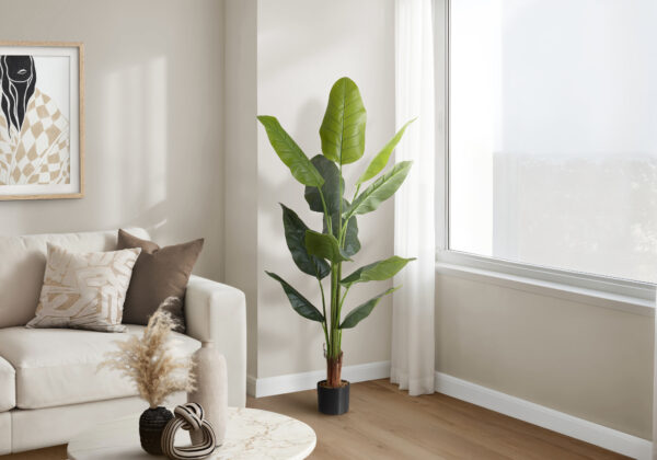 Artificial Plant, 59″ Tall, Strelitzia Tree, Indoor, Faux, Fake, Floor, Greenery, Potted, Real Touch, Decorative, Green Leaves, Black Pot