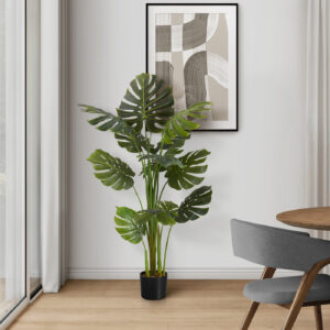 Artificial Plant, 55" Tall, Monstera Tree, Indoor, Faux, Fake, Floor, Greenery, Potted, Real Touch, Decorative, Green Leaves, Black Pot