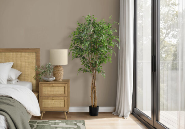 Artificial Plant, 79″ Tall, Ficus Tree, Floor, Real Touch, Potted, Green Leaves, Black Pot