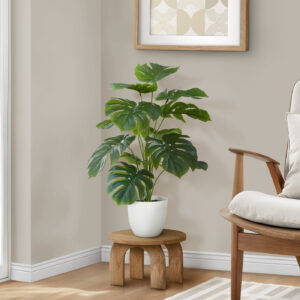 Artificial Plant, 24" Tall, Monstera, Indoor, Faux, Fake, Table, Greenery, Potted, Real Touch, Decorative, Green Leaves, White Pot
