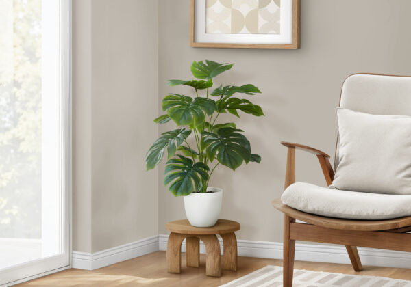 Artificial Plant, 24″ Tall, Monstera, Indoor, Faux, Fake, Table, Greenery, Potted, Real Touch, Decorative, Green Leaves, White Pot