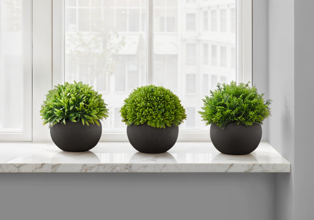 Artificial Plant, 5″ Tall, Grass, Indoor, Faux, Fake, Table, Greenery, Potted, Set Of 3, Decorative, Green Plants, Black Pots