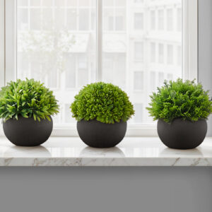 Artificial Plant, 5" Tall, Grass, Indoor, Faux, Fake, Table, Greenery, Potted, Set Of 3, Decorative, Green Plants, Black Pots