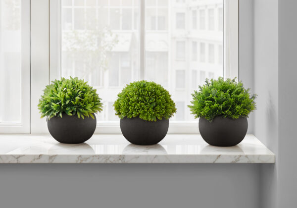 Artificial Plant, 5″ Tall, Grass, Indoor, Faux, Fake, Table, Greenery, Potted, Set Of 3, Decorative, Green Plants, Black Pots