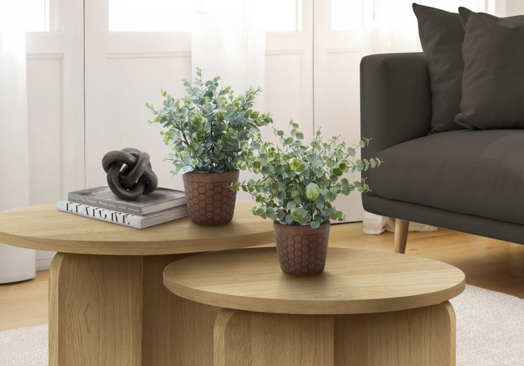 Artificial Plant, 13″ Tall, Eucalyptus Grass, Indoor, Faux, Fake, Table, Greenery, Potted, Set Of 2, Decorative, Green Leaves, Brown Pots