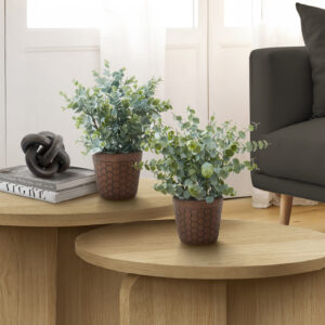 Artificial Plant, 13" Tall, Eucalyptus Grass, Indoor, Faux, Fake, Table, Greenery, Potted, Set Of 2, Decorative, Green Leaves, Brown Pots