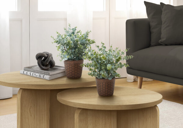 Artificial Plant, 13″ Tall, Eucalyptus Grass, Indoor, Faux, Fake, Table, Greenery, Potted, Set Of 2, Decorative, Green Leaves, Brown Pots
