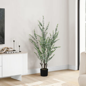 Artificial Plant, 44" Tall, Eucalyptus Tree, Indoor, Faux, Fake, Floor, Greenery, Potted, Real Touch, Decorative, Green Leaves, Black Pot