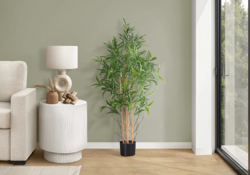 Artificial Plant, 50″ Tall, Bamboo Tree, Indoor, Faux, Fake, Floor, Greenery, Potted, Decorative, Green Leaves, Black Pot