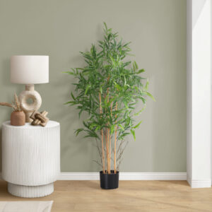Artificial Plant, 50" Tall, Bamboo Tree, Indoor, Faux, Fake, Floor, Greenery, Potted, Decorative, Green Leaves, Black Pot