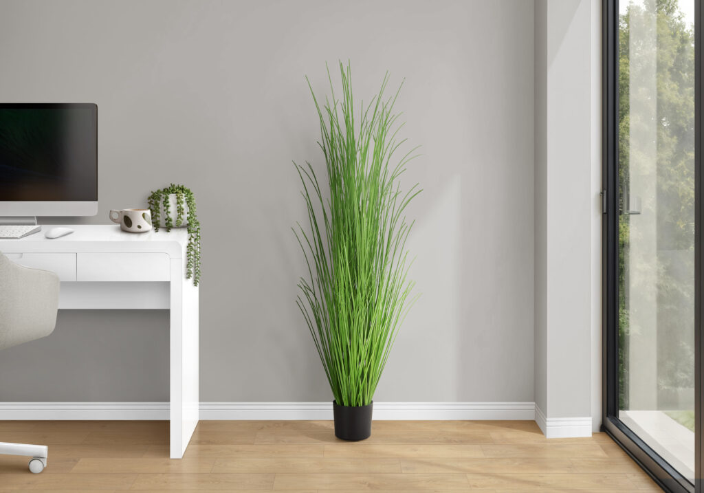 Artificial Plant, 47″ Tall, Grass Tree, Indoor, Faux, Fake, Floor, Greenery, Potted, Real Touch, Decorative, Green Grass, Black Pot