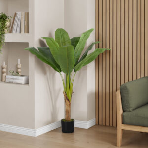 Artificial Plant, 43" Tall, Banana Tree, Indoor, Faux, Fake, Floor, Greenery, Potted, Real Touch, Decorative, Green Leaves, Black Pot