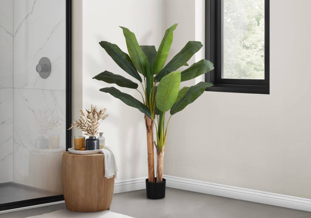 Artificial Plant, 55″ Tall, Banana Tree, Indoor, Faux, Fake, Floor, Greenery, Potted, Real Touch, Decorative, Green Leaves, Black Pot