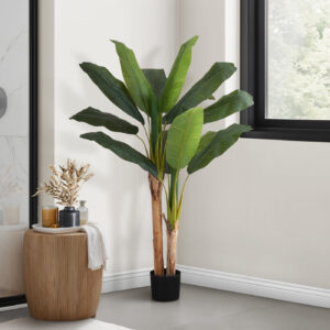 Artificial Plant, 55" Tall, Banana Tree, Indoor, Faux, Fake, Floor, Greenery, Potted, Real Touch, Decorative, Green Leaves, Black Pot