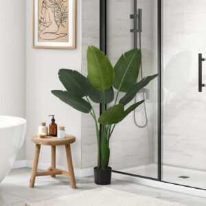 Artificial Plant, 44" Tall, Bird Of Paradise Tree, Indoor, Faux, Fake, Floor, Greenery, Potted, Decorative, Green Leaves, Black Pot