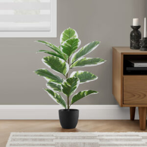 Artificial Plant, 27" Tall, Rubber, Indoor, Faux, Fake, Table, Greenery, Potted, Real Touch, Decorative, Green Leaves, Black Pot