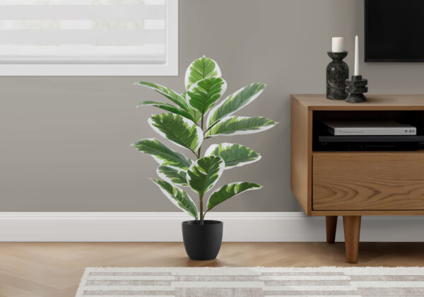 Artificial Plant, 27″ Tall, Rubber, Indoor, Faux, Fake, Table, Greenery, Potted, Real Touch, Decorative, Green Leaves, Black Pot