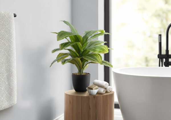 Artificial Plant, 17″ Tall, Dracaena, Indoor, Faux, Fake, Table, Greenery, Potted, Real Touch, Decorative, Green Leaves, Black Pot