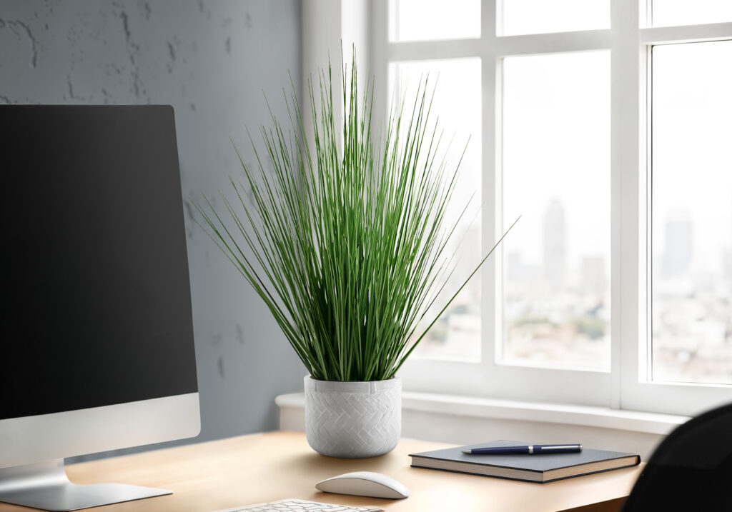 Artificial Plant, 21″ Tall, Grass, Indoor, Faux, Fake, Table, Greenery, Potted, Real Touch, Decorative, Green Grass, White Pot