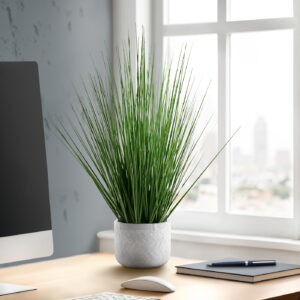 Artificial Plant, 21" Tall, Grass, Indoor, Faux, Fake, Table, Greenery, Potted, Real Touch, Decorative, Green Grass, White Pot