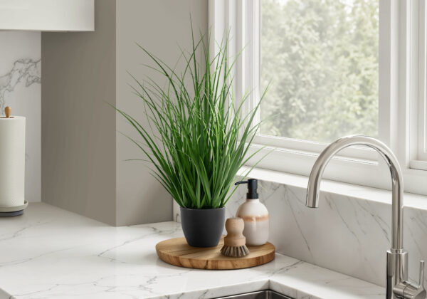 Artificial Plant, 23″ Tall, Grass, Indoor, Faux, Fake, Table, Greenery, Potted, Real Touch, Decorative, Green Grass, Black Pot