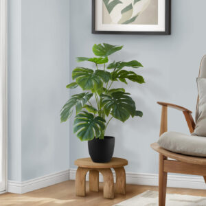 Artificial Plant, 24" Tall, Monstera, Indoor, Faux, Fake, Table, Greenery, Potted, Real Touch, Decorative, Green Leaves, Black Pot