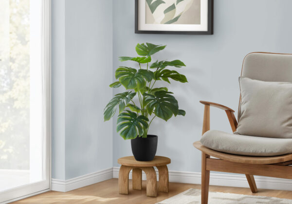 Artificial Plant, 24″ Tall, Monstera, Indoor, Faux, Fake, Table, Greenery, Potted, Real Touch, Decorative, Green Leaves, Black Pot