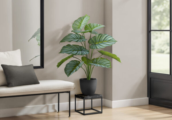 Artificial Plant, 24″ Tall, Calathea, Indoor, Faux, Fake, Table, Greenery, Potted, Real Touch, Decorative, Green Leaves, Black Pot