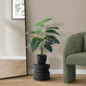 Artificial Plant, 24" Tall, Alocasia, Indoor, Faux, Fake, Table, Greenery, Potted, Real Touch, Decorative, Green Leaves, Black Pot