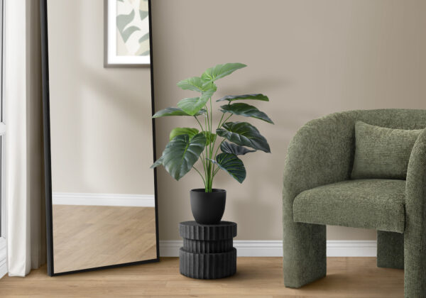Artificial Plant, 24″ Tall, Alocasia, Indoor, Faux, Fake, Table, Greenery, Potted, Real Touch, Decorative, Green Leaves, Black Pot