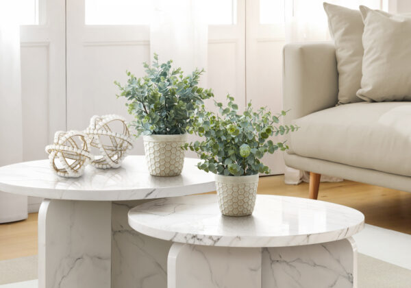 Artificial Plant, 13″ Tall, Eucalyptus Grass, Indoor, Faux, Fake, Table, Greenery, Potted, Set Of 2, Decorative, Green Leaves, White Pots, Brown Pots
