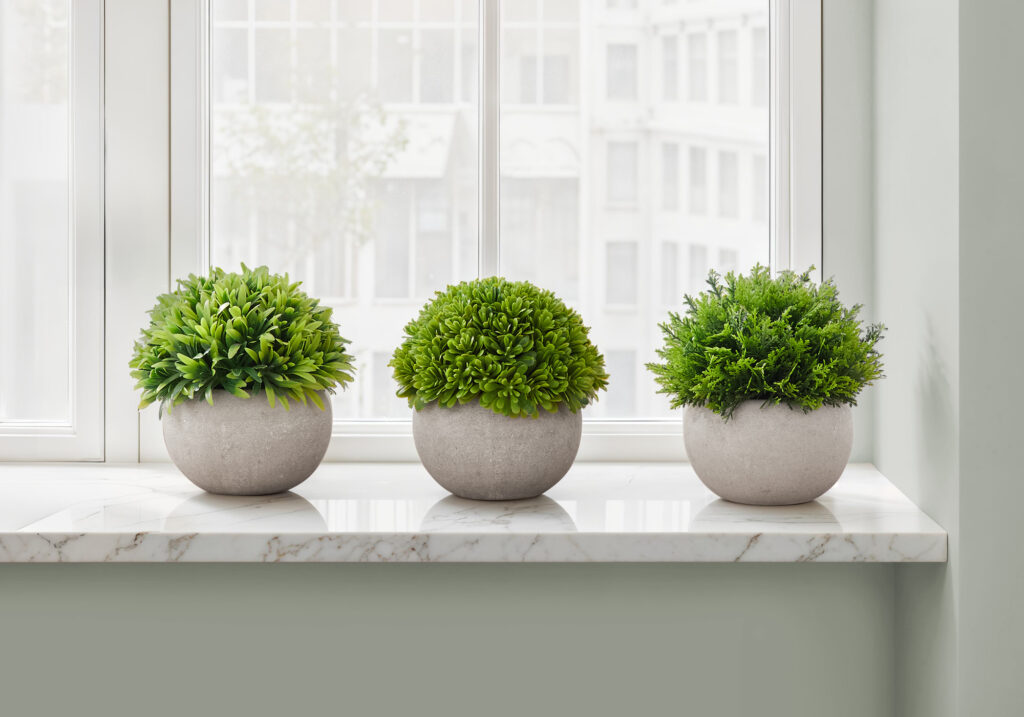 Artificial Plant, 5″ Tall, Grass, Indoor, Faux, Fake, Table, Greenery, Potted, Set Of 3, Decorative, Green Plants, Grey Pots