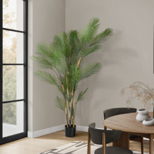 Artificial Plant, 83" Tall, Palm Tree, Decorative, Floor, Indoor, Potted, Real Touch, Green Leaves, Black Pot