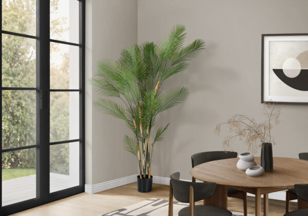 Artificial Plant, 83″ Tall, Palm Tree, Decorative, Floor, Indoor, Potted, Real Touch, Green Leaves, Black Pot