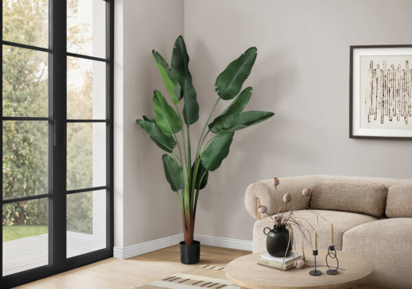 Artificial Plant, 83″ Tall, Indoor, Decorative, Floor, Palm Tree, Real Touch, Green Leaves, Black Pot