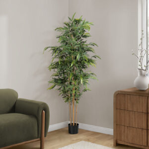 Artificial Plant, 83" Tall, Bamboo Tree, Floor, Indoor, Potted, Real Touch, Green Leaves, Black Pot