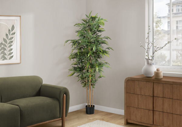 Artificial Plant, 83″ Tall, Bamboo Tree, Floor, Indoor, Potted, Real Touch, Green Leaves, Black Pot