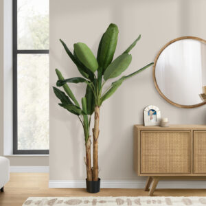 Artificial Plant, 83" Tall, Banana Tree, Indoor, Decorative, Faux, Floor, Potted, Real Touch, Green Leaves, Black Pot