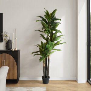 Artificial Plant, 83" Tall, Indoor, Dracaena Tree, Decorative, Faux,  Fake, Floor, Potted, Real Touch, Green Leaves, Black Pot