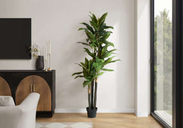 Artificial Plant, 83″ Tall, Indoor, Dracaena Tree, Decorative, Faux,  Fake, Floor, Potted, Real Touch, Green Leaves, Black Pot