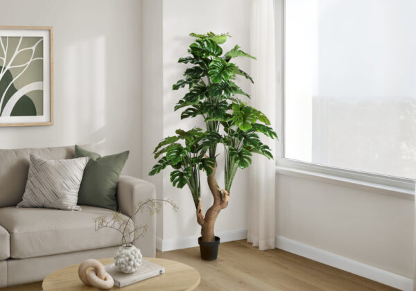 Artificial Plant, 83″ Tall, Monstera Tree, Potted, Real Touch, Green Leaves, Black Pot